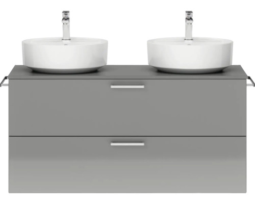 Ensemble de meubles de salle de bains double NOBILIA Modern lxhxp 120 x 59,1 x 49 cm couleur de façade gris haute brillance avec vasque à poser poignée chrome mat 813