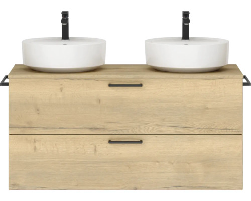 Ensemble de meubles de salle de bains double NOBILIA Modern lxhxp 120 x 59,1 x 49 cm couleur de façade chêne clair avec vasque à poser poignée noir 814