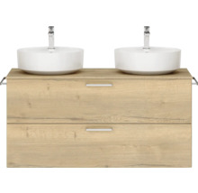 Meuble-lavabo double avec deux vasques à poser et meuble bas avec tiroirs