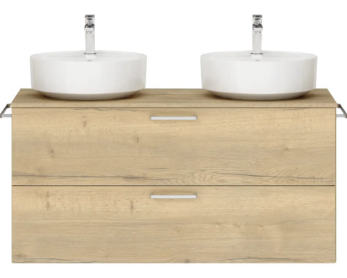 Ensemble de meubles de salle de bains double NOBILIA Modern lxhxp 120 x 59,1 x 49 cm couleur de façade chêne clair avec vasque à poser poignée chrome mat 815
