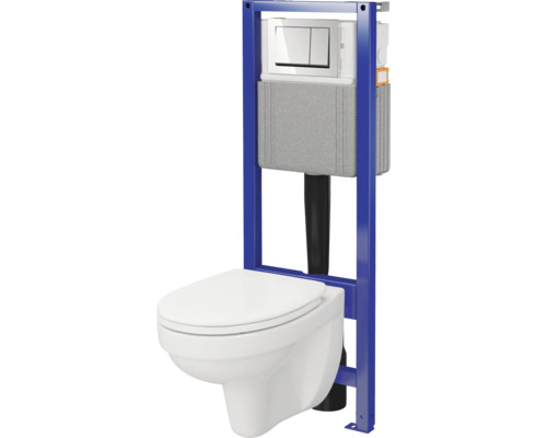 Ensemble WC suspendu Cersanit CERSANIA cuvette à fond creux bride de rinçage ouverte blanc brillant avec abattant WC, bâti-support et plaque de commande blanc