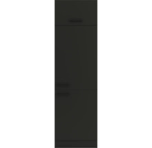 Schmaler Küchenhochschrank mit einer Tür und zwei Schubladen.