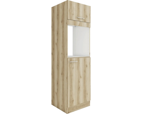 Optifit Armoire haute pour four avec porte Armoire réfrigérée pour réfrigérateur encastrable de 158 Livorno290 LxPxH 60x57,1x206,8 cm chêne sauvage mat structuré démonté Butée réversible (montage à gauche ou à droite)