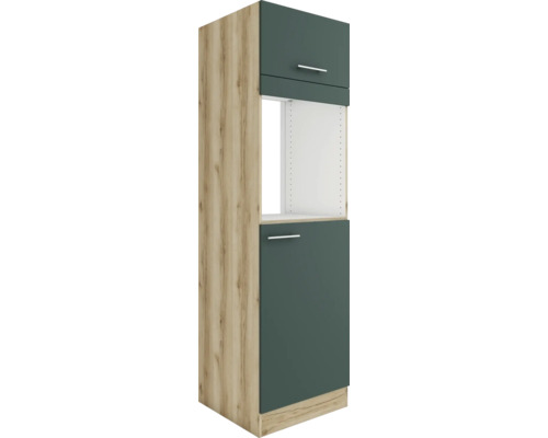 Optifit Backofenhochschrank mit Tür Kühlumbauschrank für 158er Einbaukühlschrank Savona405 BxTxH 60 x 57,1 x 206,8 cm grün matt zerlegt Anschlag reversibel KUSA HOMK660-9+ Küchenschrank mit zwei Türen und einer offenen Ablagefläche