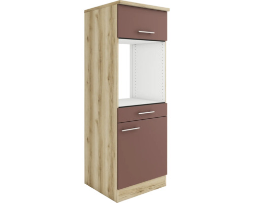 Optifit Backofenhochschrank mit Tür Bari407 BxTxH 60 x 60 x 174,4 cm Frontfarbe rostrot matt Korpusfarbe wildeiche Anschlag reversibel (links oder rechts montierbar)