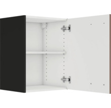 Meuble haut de cuisine avec porte ouverte et deux étagères