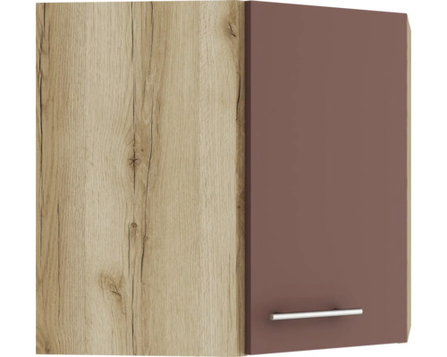 Armoire suspendue d'angle Optifit Bari407 lxpxh 60 x 34,6 x 57,6 cm couleur de façade rouille mat couleur du corps chêne sauvage tirant réversible (peut être monté à gauche ou à droite)