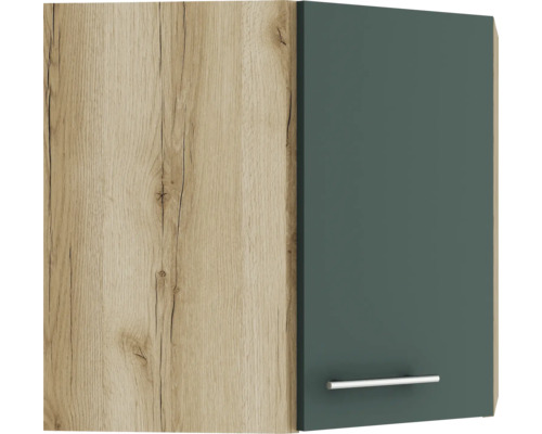 Armoire suspendue d'angle Optifit Savona405 lxpxh 60 x 34,6 x 57,6 cm couleur de façade vert mat couleur du corps chêne sauvage tirant réversible (peut être monté à gauche ou à droite)