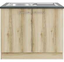 Optifit Spülenschrank inkl Spüle Livorno290 BxTxH 100 x 60 x 84,8 cm wildeiche matt strukturiert zerlegt KULI SAPL106-9+