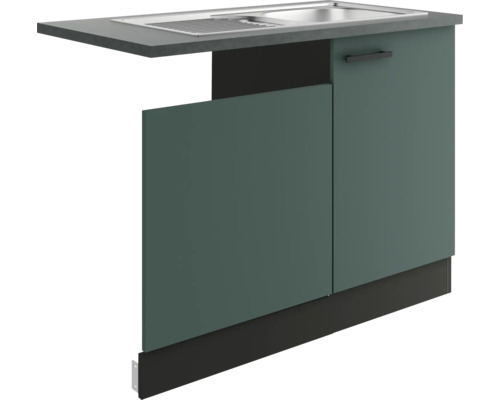Optifit Spülenschrank inkl Spüle Geschirrspülerblende für teilintegrierten Geschirrspüler Verona405 BxTxH 110 x 60 x 84,8 cm grün matt zerlegt Anschlag reversibel KUVE SAPLT11-9+ Spülenunterschrank mit Arbeitsplatte und Tür