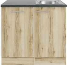 Optifit Spülenschrank inkl Spüle Geschirrspülerblende für vollintegrierte Geschirrspüler Livorno290 BxTxH 90 x 60 x 84,8 cm wildeiche matt strukturiert zerlegt Anschlag reversibel KULI SAPLTL9-9+