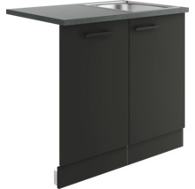 Optifit Spülenschrank inkl Spüle Geschirrspülerblende für vollintegrierte Geschirrspüler Madrid420 BxTxH 90 x 60 x 84,8 cm anthrazit matt zerlegt Anschlag reversibel KUMA SAPLTL9-9+