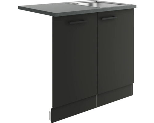 Optifit Spülenschrank inkl Spüle Geschirrspülerblende für vollintegrierte Geschirrspüler Madrid420 BxTxH 90 x 60 x 84,8 cm anthrazit matt zerlegt Anschlag reversibel KUMA SAPLTL9-9+ Küchenunterschrank mit Spüle und zwei Türen