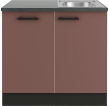 Optifit Spülenschrank inkl Spüle Geschirrspülerblende für vollintegrierte Geschirrspüler Nizza407 BxTxH 90 x 60 x 84,8 cm rostrot matt zerlegt Anschlag reversibel KUNI SAPLTL9-9+