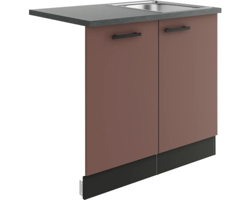 Optifit Spülenschrank inkl Spüle Geschirrspülerblende für vollintegrierte Geschirrspüler Nizza407 BxTxH 90 x 60 x 84,8 cm rostrot matt zerlegt Anschlag reversibel KUNI SAPLTL9-9+ Waschbeckenunterschrank mit zwei Türen, Spülbecken und Arbeitsplatte