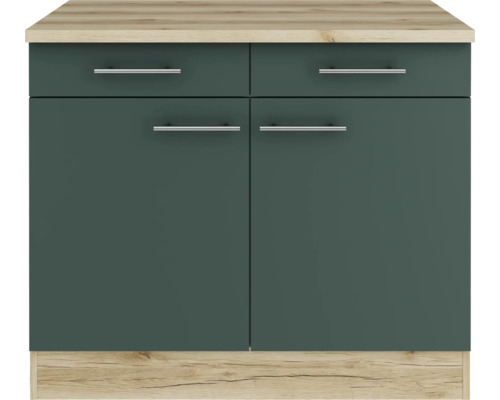 Unterschrank mit zwei Schubladen, zwei Türen und Metallgriffen