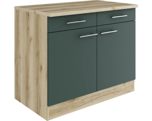 Meuble bas avec tiroir et porte pivotante Optifit Savona405 lxpxh 100 x 60 x 84,8 cm couleur de façade vert mat couleur du corps chêne sauvage