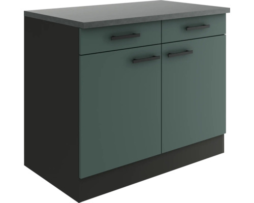 Meuble bas avec tiroir et porte pivotante Optifit Verona405 lxpxh 100 x 60 x 84,8 cm couleur de façade vert mat couleur du corps gris