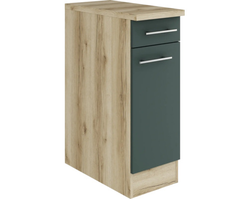 Meuble bas avec tiroir et porte pivotante Optifit Savona405 lxpxh 30 x 60 x 84,8 cm couleur de façade vert mat couleur du corps chêne sauvage tirant réversible (peut être monté à gauche ou à droite)