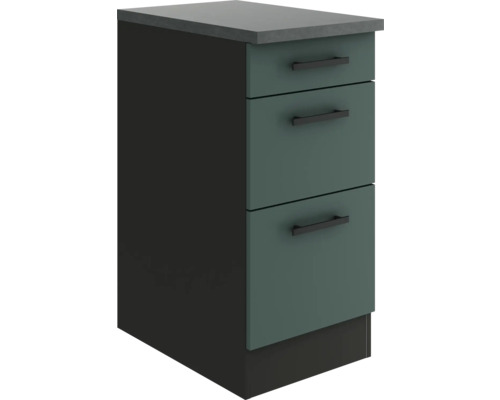 Meuble bas à tiroirs Optifit Verona405 lxpxh 40 x 60 x 84,8 cm couleur de façade vert mat couleur du corps gris