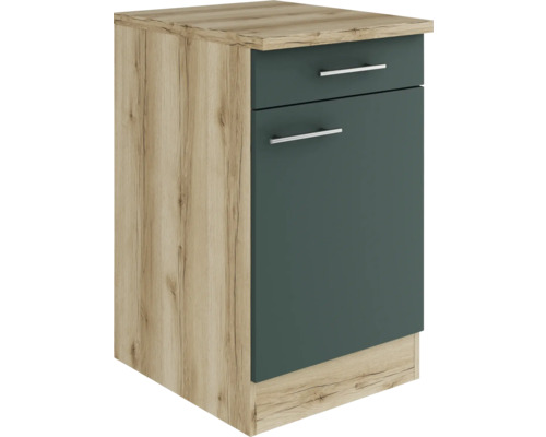 Optifit Unterschrank mit Schublade und Drehtür Savona405 BxTxH 50 x 60 x 84,8 cm grün matt zerlegt Anschlag reversibel KUSA U506-9+ Unterschrank mit Schublade und Tür im Holzdekor