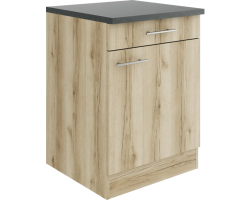 Optifit Unterschrank mit Schublade und Drehtür Livorno290 BxTxH 60 x 60 x 84,8 cm wildeiche matt strukturiert zerlegt Anschlag reversibel KULI U606-9+ Unterschrank mit Schublade und Tür in Holzoptik