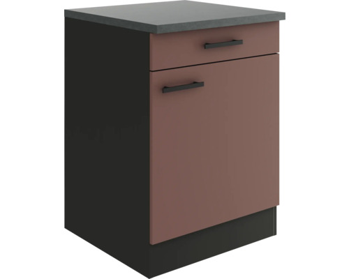 Optifit Unterschrank mit Schublade und Drehtür Nizza407 BxTxH 60 x 60 x 84,8 cm rostrot matt zerlegt Anschlag reversibel KUNI U606-9+ Küchenunterschrank mit Schublade und Tür