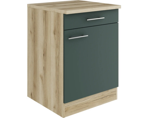 Optifit Unterschrank mit Schublade und Drehtür Savona405 BxTxH 60 x 60 x 84,8 cm grün matt zerlegt Anschlag reversibel KUSA U606-9+ Unterschrank mit einer Schublade und einer Tür