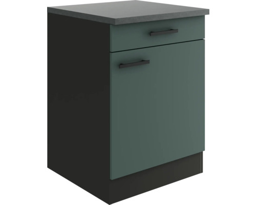Optifit Unterschrank mit Schublade und Drehtür Verona405 BxTxH 60 x 60 x 84,8 cm grün matt zerlegt Anschlag reversibel KUVE U606-9+ Küchenunterschrank mit Schublade und Tür