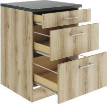 Meuble bas à tiroirs Optifit Livorno290 lxpxh 60 x 60 x 84,8 cm couleur de façade chêne sauvage mat structuré couleur du corps chêne sauvage