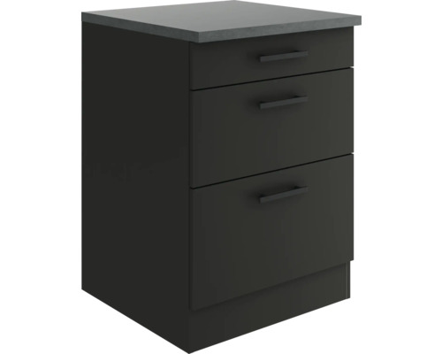 Optifit Schubladenunterschrank Madrid420 BxTxH 60 x 60 x 84,8 cm anthrazit matt zerlegt KUMA U636-9+ Unterschrank mit drei Schubladen für Badezimmer