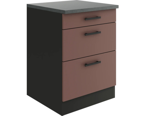 Meuble bas tiroir Optifit Nizza407 lxpxh 60 x 60 x 84,8 cm rouge rouille mat démonté KUNI U636-9+ Meuble bas tiroir Optifit Nizza407 lxpxh 60 x 60 x 84,8 cm rouge rouille mat démonté KUNI U636-9+