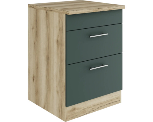 Meuble bas Optifit Savona405 lxpxh 60 x 60 x 84,8 cm couleur de façade vert mat couleur du corps chêne sauvage