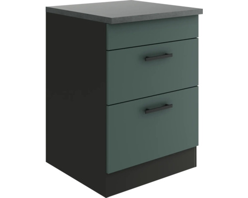 Meuble bas à glissière Optifit Verona405 lxpxh 60 x 60 x 84,8 cm couleur de façade vert mat couleur du corps gris