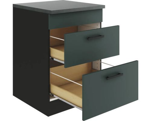 Console de chevet avec deux tiroirs ouverts