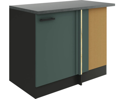 Meuble bas d'angle Optifit Verona405 lxpxh 110 x 60 x 84,8 cm couleur de façade vert mat couleur du corps gris tirant réversible (peut être monté à gauche ou à droite)