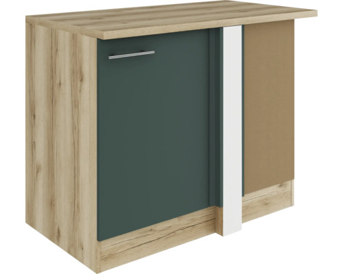 Meuble bas d'angle Optifit Savona405 lxpxh 110 x 60 x 84,8 cm couleur de façade vert mat couleur du corps chêne sauvage tirant réversible (peut être monté à gauche ou à droite)