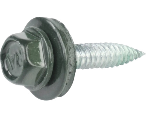 Vis PRECIT 4,5 mm x 22 mm vert oxyde chromique RAL 6020 paquet = 100 pces Vis de couvreur avec rondelle d''étanchéité