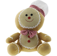 Bonhomme en pain d''épices en peluche avec toque de cuisinier et nœud papillon