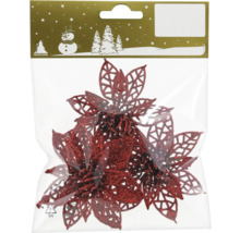 Packung mit roten, glitzernden Weihnachtsstern-Anhängern zur Dekoration