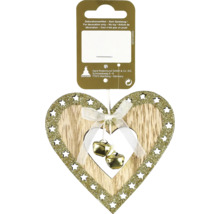 Herzförmiger Dekoanhänger mit Sternen, Schleife und Glöckchen