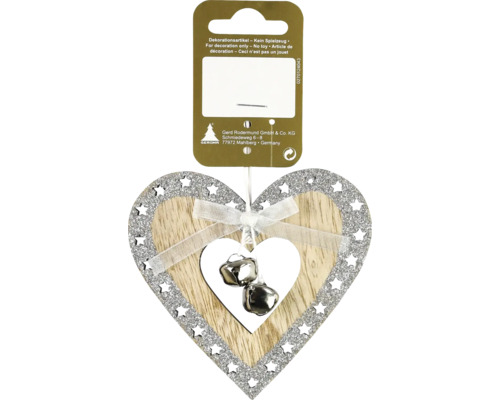 Décoration de Noël suspension coeur avec étoile en bois argent