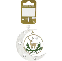 Décoration de Noël décorative avec un motif de cerf et un pendentif en forme de lune