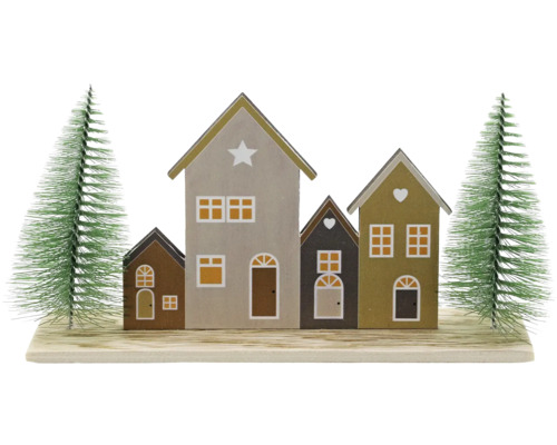 Décoration de Noël maisons avec arbres en bois