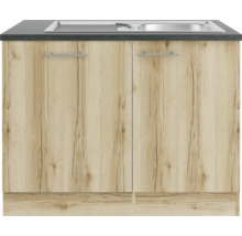 Optifit Spülenschrank inkl Spüle Geschirrspülerblende für vollintegrierte Geschirrspüler Livorno290 BxTxH 110 x 60 x 84,8 cm wildeiche matt strukturiert zerlegt Anschlag reversibel KULI SAPLTL119+