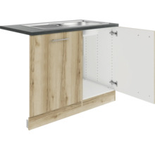 Optifit Spülenschrank inkl Spüle Geschirrspülerblende für vollintegrierte Geschirrspüler Livorno290 BxTxH 110 x 60 x 84,8 cm wildeiche matt strukturiert zerlegt Anschlag reversibel KULI SAPLTL119+