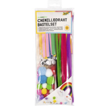 Chenilledraht Bastelset mit Pfeifenreinigern, Pompons, Wackelaugen und Holzstäbchen.