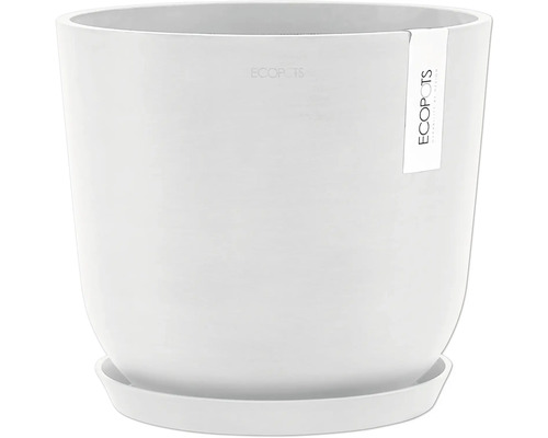 Weißer Pflanztopf aus Kunststoff mit Untersetzer