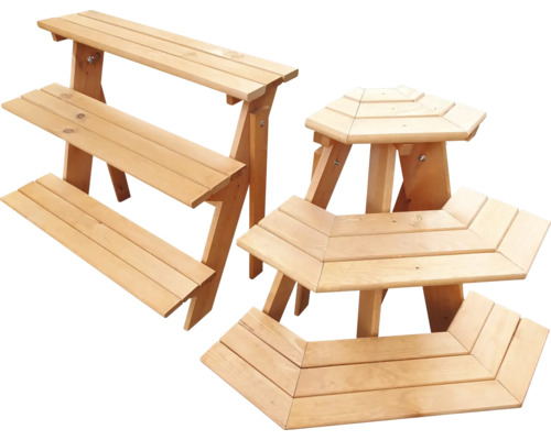 Blumentreppe mit Eckelement aus Holz 59 x 137 x 62 cm braun Mehrstöckiger Pflanzständer aus Holz für den Garten
