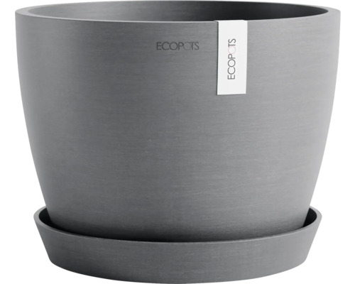 Grauer Blumentopf aus Kunststoff mit passender Untertasse